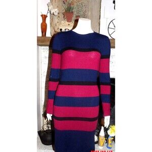 BCBGeneration Sweater Dress Striped Navy & Burgundy Size T Med Long Sleeve BCBG